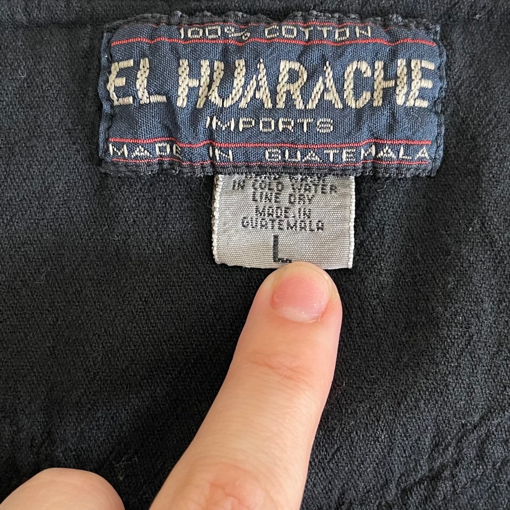 Vintage El Huarache Button Front Maxi Dress Womens L Black Cotton Boho Pockets - Picture 8 of 10